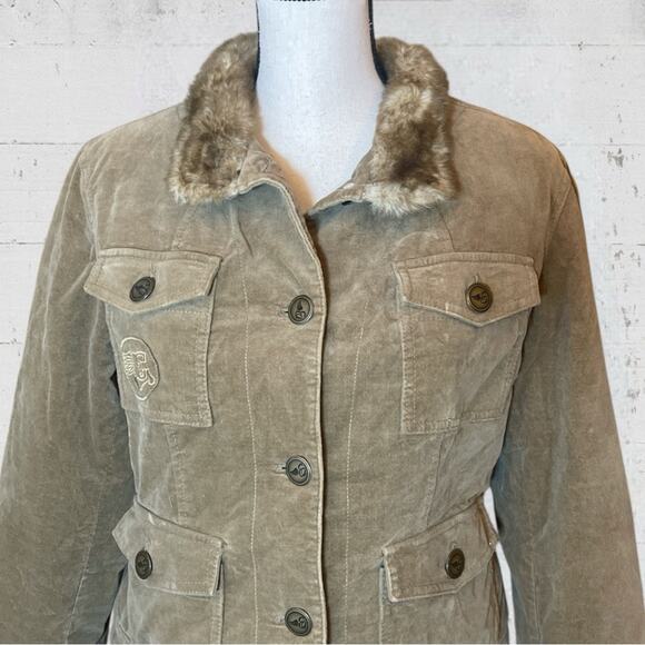 VTG Y2K Esprit Velveteen & Faux Fur Utility Jacket Retro Boho Earthy Size L - Picture 3 of 11